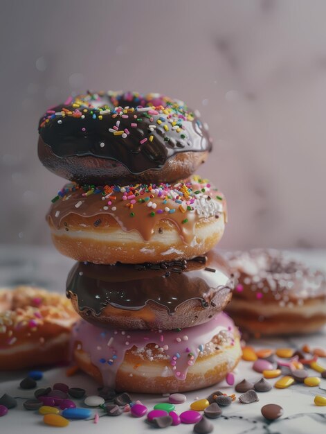 Photo une pile de beignets avec des éclaboussures sur le dessus