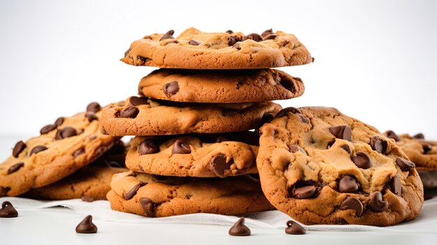 une pile de biscuits au chocolat avec un fond blanc