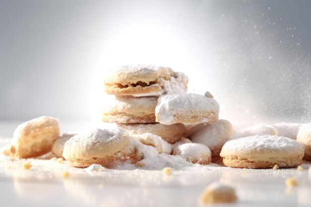 Photo une pile de biscuits avec du sucre en poudre sur le dessus.