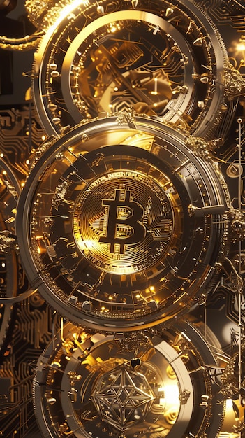 Une pile de bitcoins en or