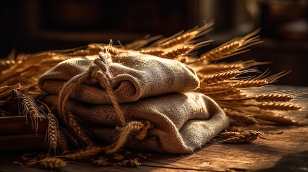 Une pile de blé sur une table