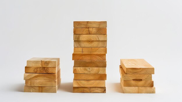 Photo une pile de blocs de bois sur un fond blanc