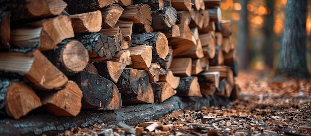 Une pile de bois dans la forêt