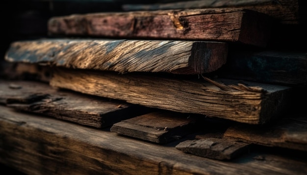 Pile de bois rustique planches antiques dessin de modèle de l'industrie de la construction à l'ancienne généré par l'IA