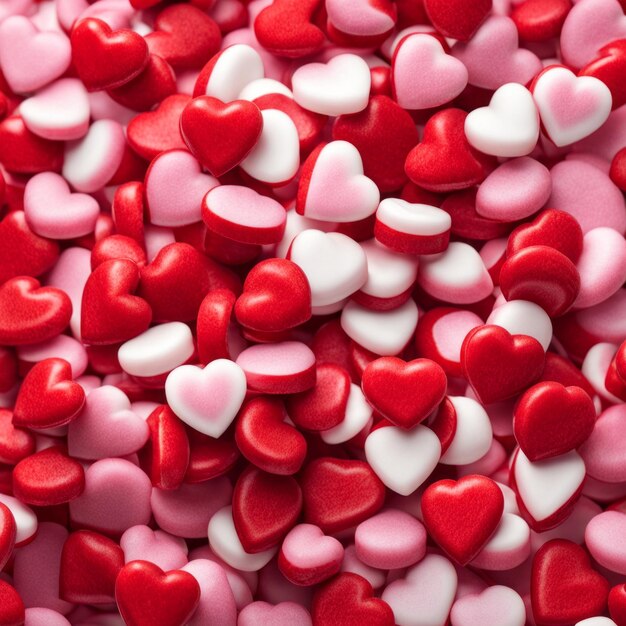 Une pile de bonbons en forme de cœur Un fond de bonbuns en forme de coeur
