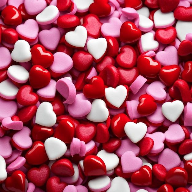 Une pile de bonbons en forme de cœur Un fond de bonbuns en forme de coeur