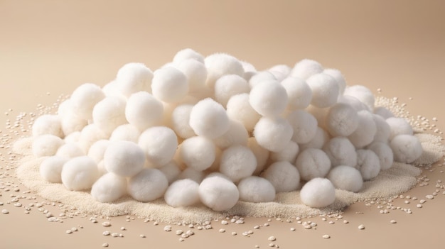 Photo une pile de boules de coton sur une table