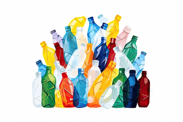 Pile de bouteilles en plastique sur fond minimaliste générée par l'IA