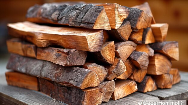 Photo une pile de bûches sur une table en bois dans un atelier forestier