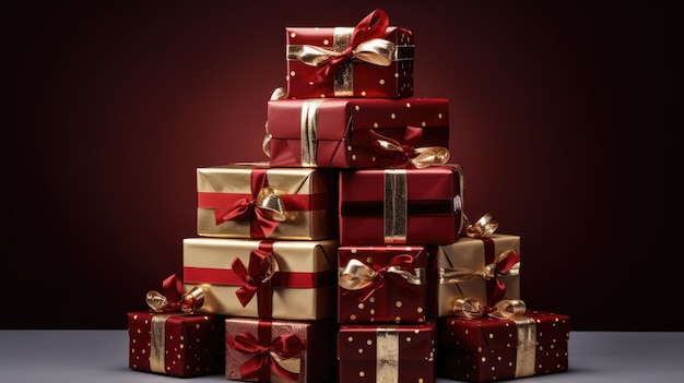 Une pile de cadeaux de Noël joliment emballés