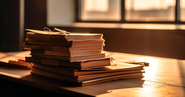 Une pile de cahiers vides sur la table en bois