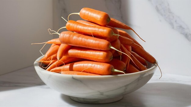 Une pile de carottes dans le bol sur le marbre