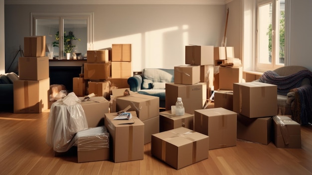 Une pile de cartons de déménagement dans la pièce Créé avec la technologie Generative AI