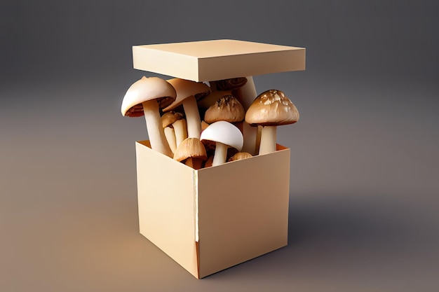 Pile de champignons en boîte Generative Ai