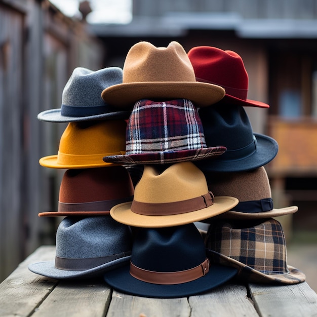 Photo une pile de chapeaux pour hommes v 52