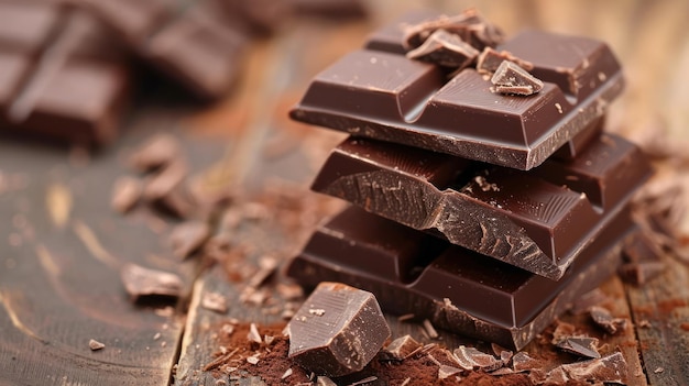 Pile de chocolat sur table en bois