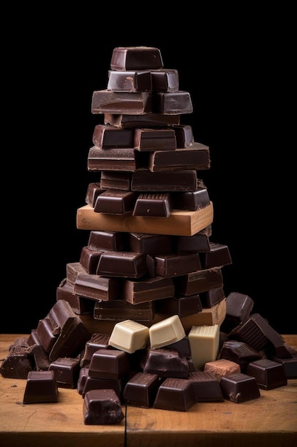 Une pile de chocolats avec un chocolat dessus.