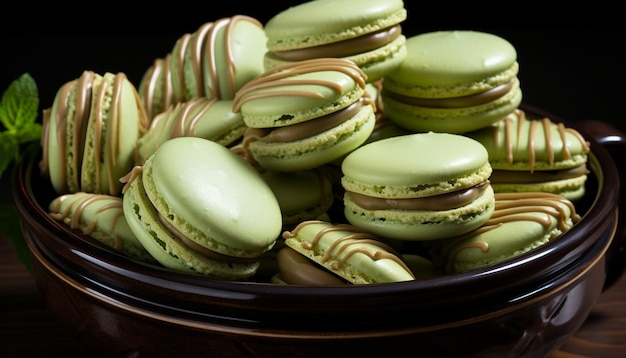 Une pile colorée de macarons, un dessert gastronomique français généré par l'intelligence artificielle