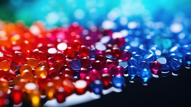 une pile colorée de perles de verre colorées avec un fond coloré