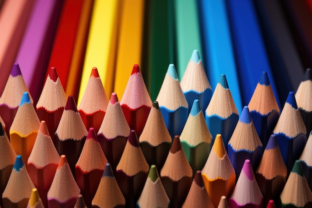 Une pile de crayons colorés à l'arrière-plan artistique