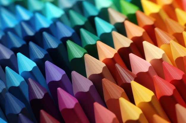 Une pile de crayons colorés à l'arrière-plan artistique