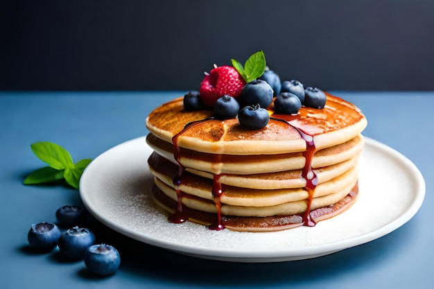 Une pile de crêpes aux myrtilles et myrtilles sur le dessus