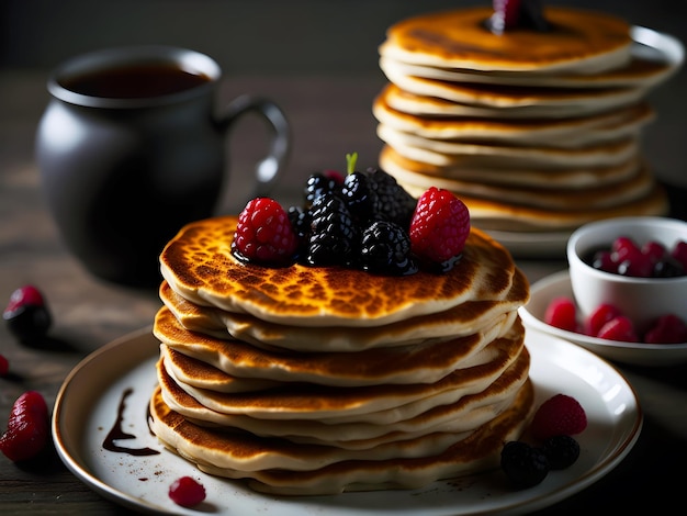 Une pile de crêpes avec des baies sur le dessus