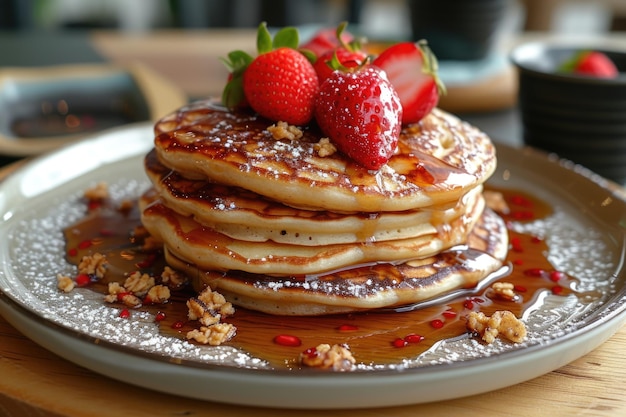 Une pile de crêpes avec des baies fraîches