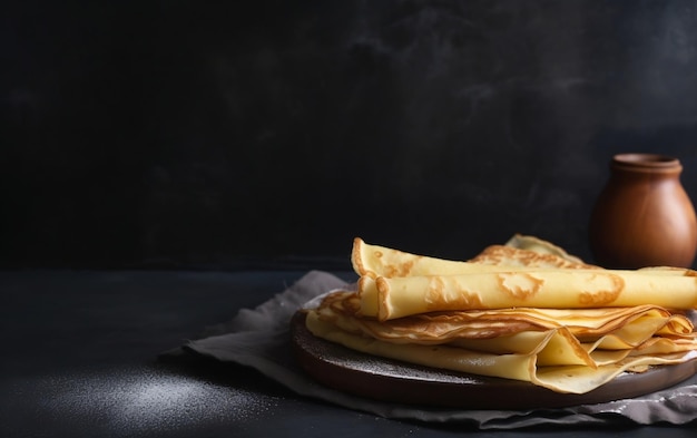 Une pile de crêpes sur fond noir