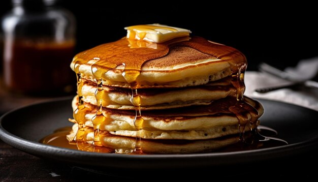 Pile de crêpes maison au sirop de miel AI générative