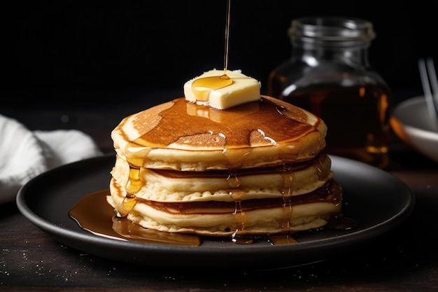 Pile de crêpes moelleuses au sirop et au beurre AI générative