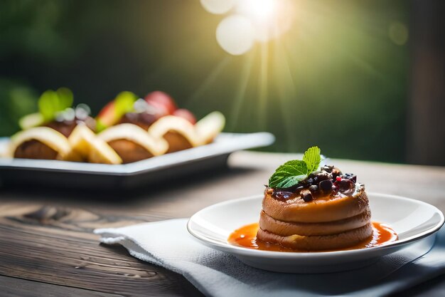 une pile de crêpes avec le soleil derrière elles