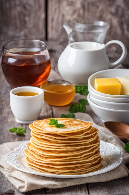 une pile de crêpes très minces traditionnelles pour la semaine des crêpes russes