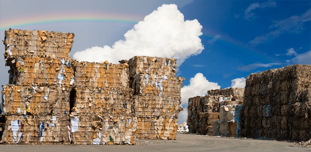 Pile de déchets de papier avant déchiquetage dans une usine de recyclage