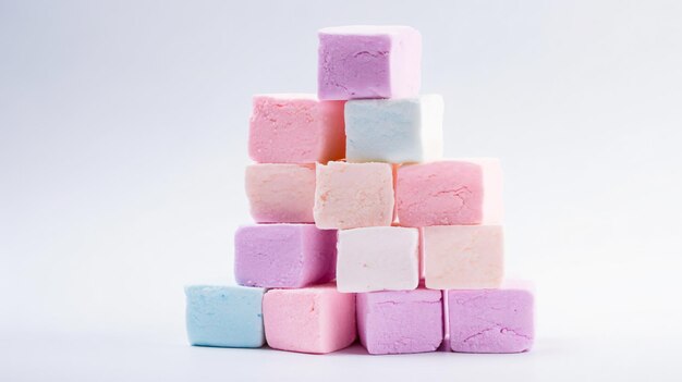 Photo une pile de délicieux marshmallows colorés faits maison