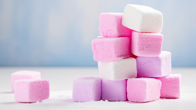 Photo une pile de délicieux marshmallows colorés faits maison