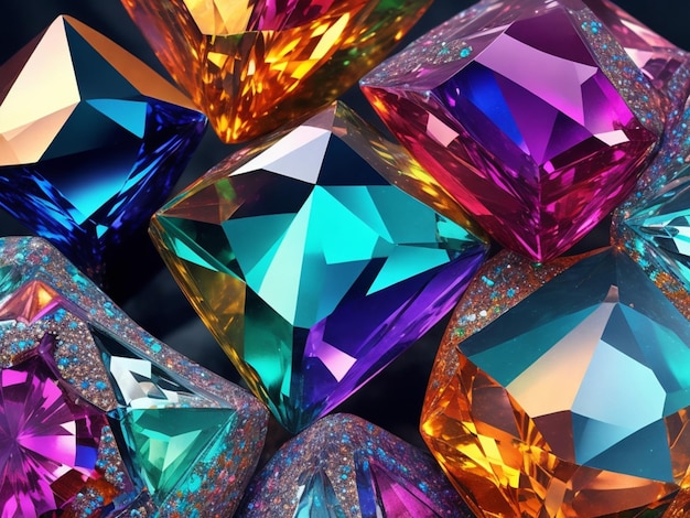Une pile de diamants vibrants disposés ensemble présentant une superbe gamme de couleurs