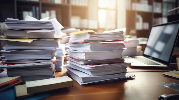 Pile de documents sur le bureauCréé avec la technologie Generative AI