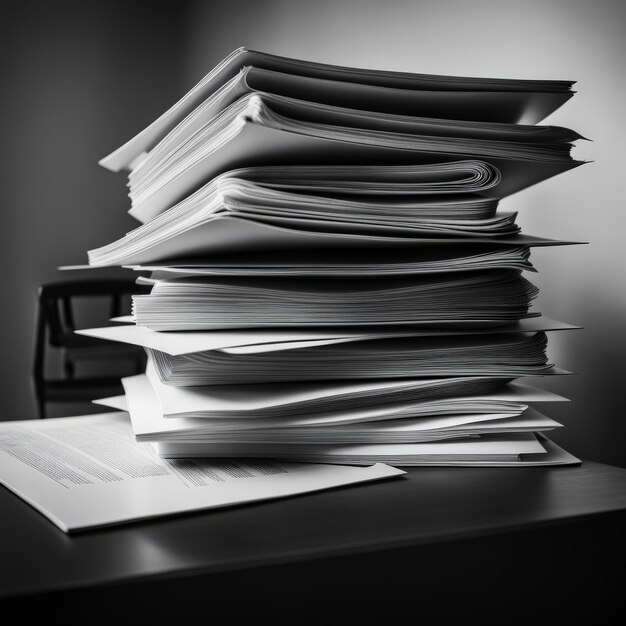 une pile de documents en papier sur fond noir