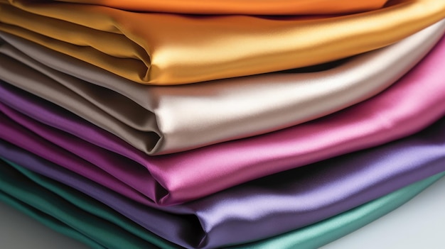 Une pile de draps de soie colorés avec un qui dit "pantone" dessus