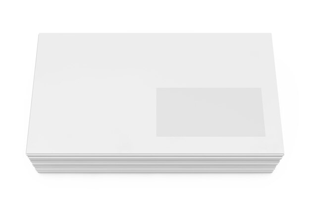 Pile d'enveloppe de fenêtre vierge blanche sur un fond blanc. Rendu 3D