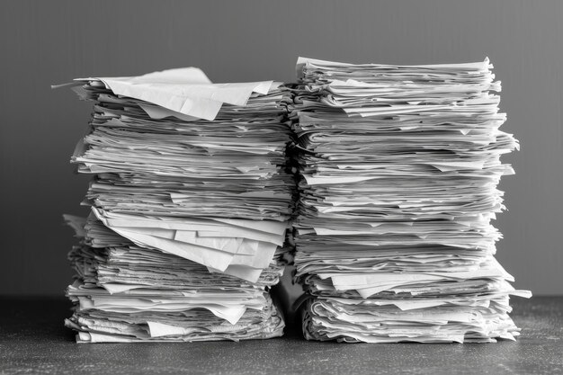 Une pile de feuilles de papier sur la table Des documents de papier collés sur la table Concept d'entreprise