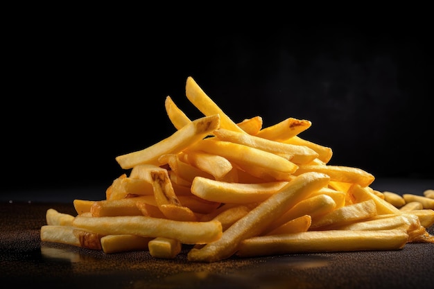 Pile de frites dorées et croustillantes prêtes à tremper ou à garnir créées avec une IA générative