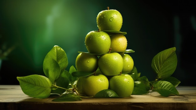 Une pile de fruits verts sur une table