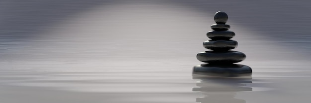 Pile de galets zen en pierre d'équilibre sur l'espace de copie de l'eau Spa bien-être yoga méditation rendu 3d