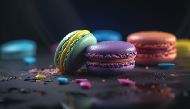 Une pile gourmande de macarons français générés par l'IA