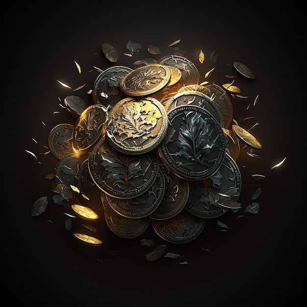 Pile grande pièce d'or monnaie argent bijoux trésor illustration pictureAI généré art