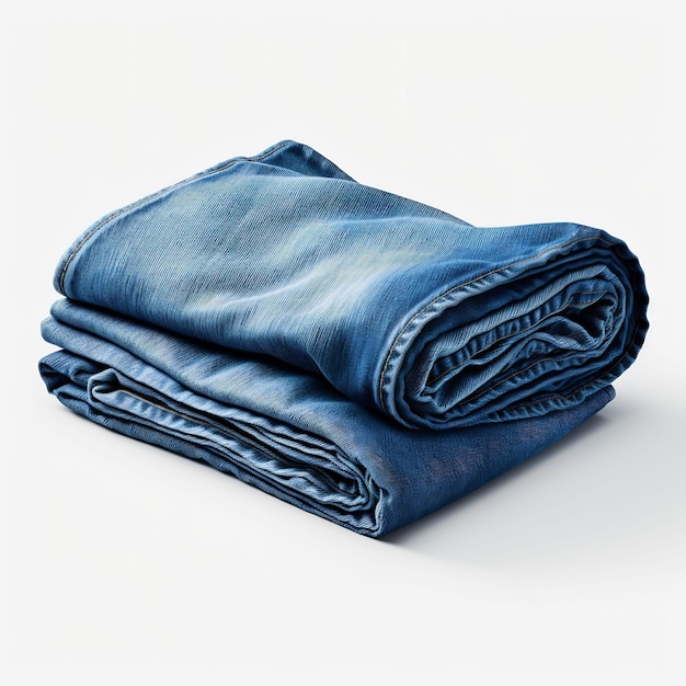 une pile de jeans bleus pliés avec le mot " citation cursive " en bas