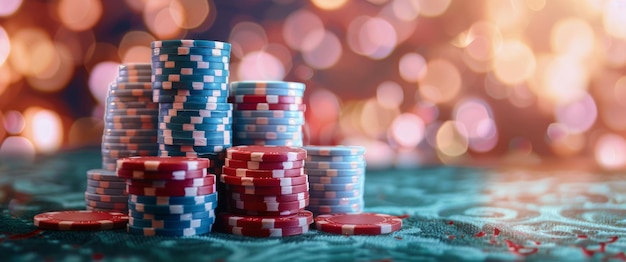 Une pile de jetons de poker sur la table verte