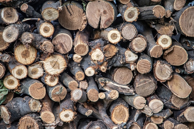 Pile de journaux. fond en bois naturel avec du bois. mur en rondins. tas de bois